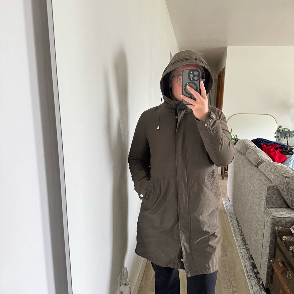 Zara Green Hooded Raincoat with Storm Flap
